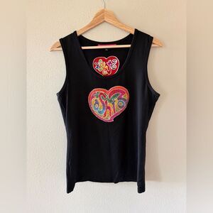 Rock N Karma Colorful Funky Beaded Embellished Black Stretch Tank Top Size XL
